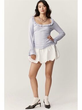 NEW Anthropologie Maeve Lavender Long-Sleeve Scoop-Neck Ruched Top MEDIUM LARGE